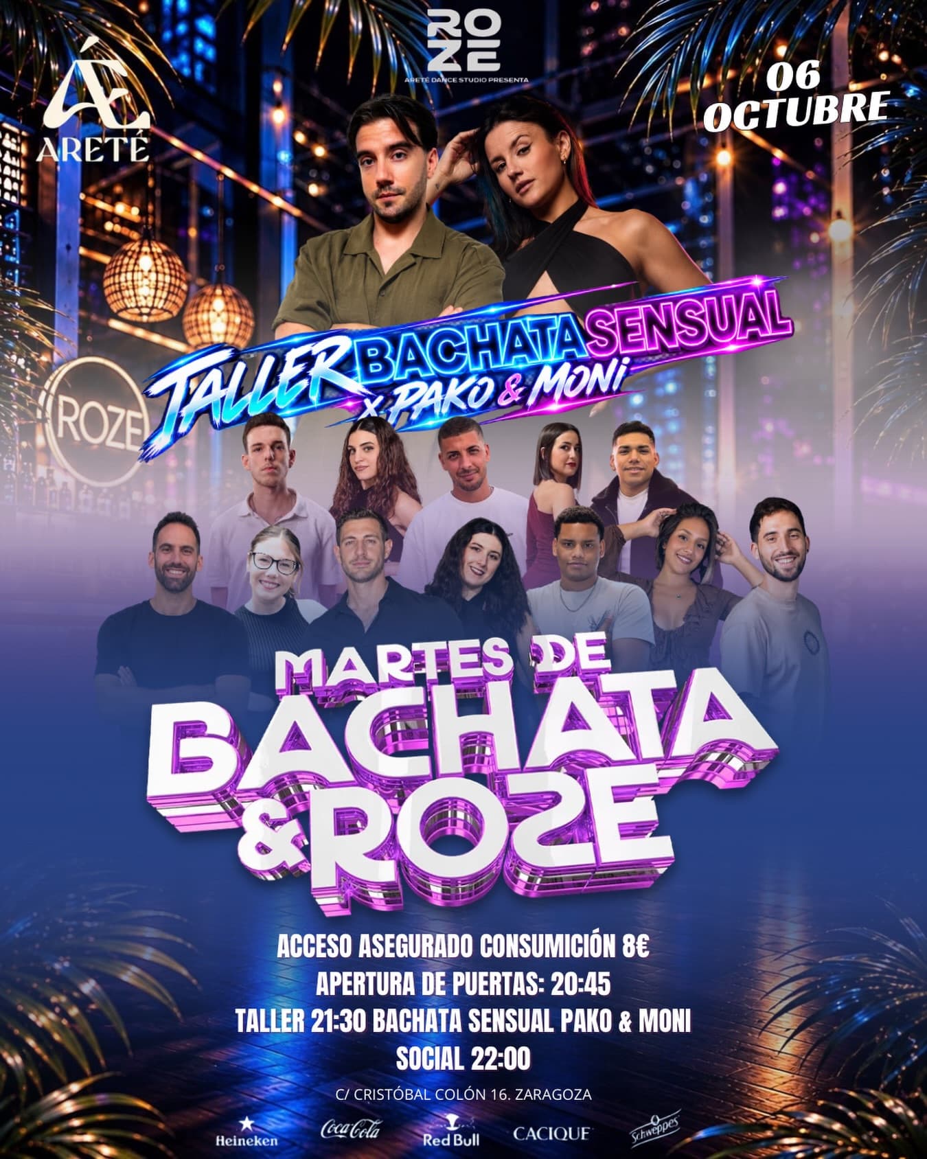 Cartel de Martes de bachata en Roze: taller de bachata sensual con Pako y Moni