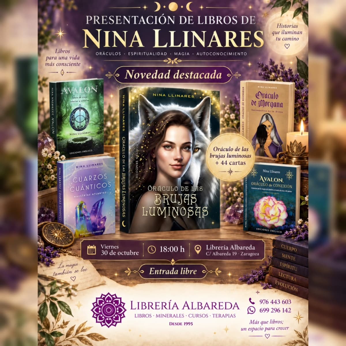 Cartel de Nina Llinares: libros y oráculos