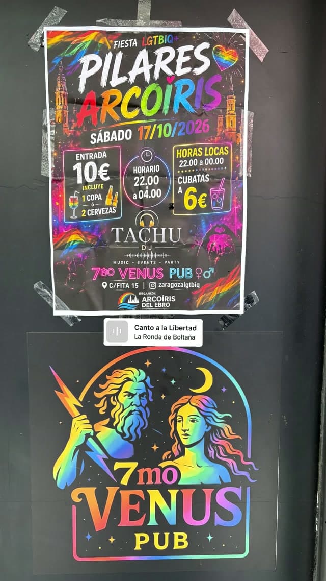 Cartel de Pilares Arcoíris: fiesta LGTBIQ+ en el 7º Venus Pub