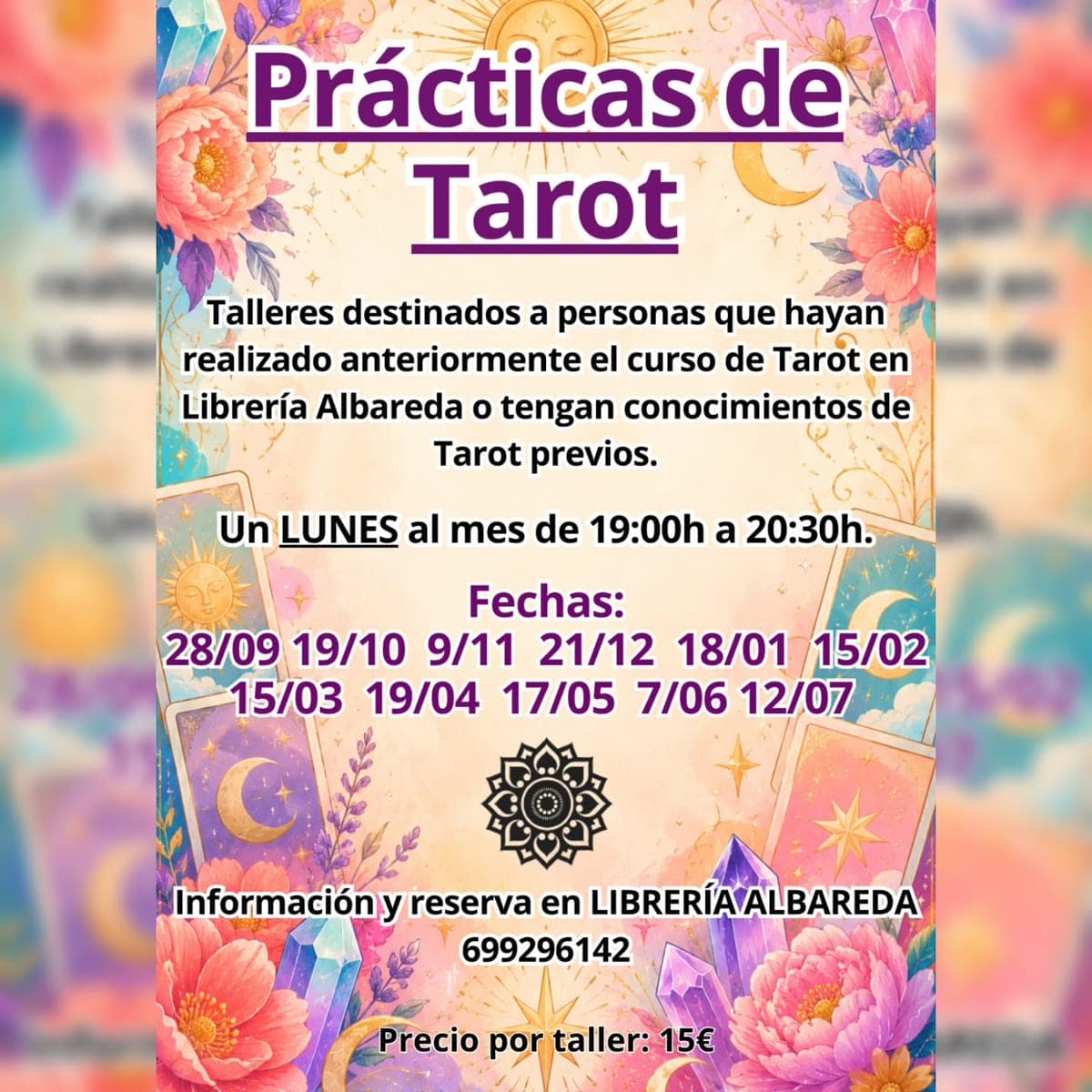 Cartel de Prácticas de tarot en Librería Albareda