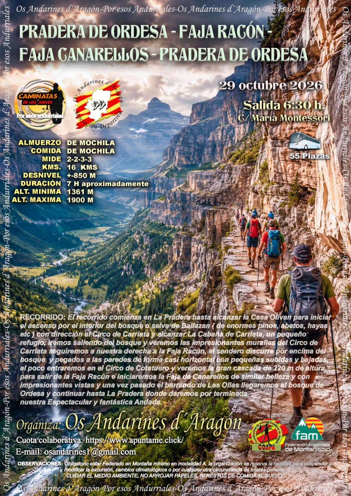 Cartel de Pradera de Ordesa, faja Racón y faja de Canarellos con Os Andarines