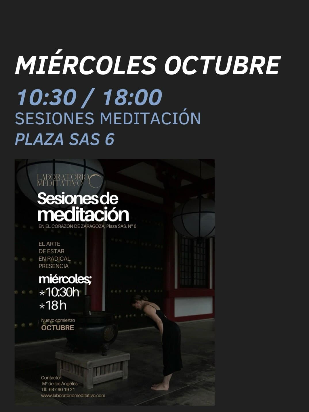 Cartel de Sesiones de meditación en el Laboratorio Meditativo (miércoles por la tarde)