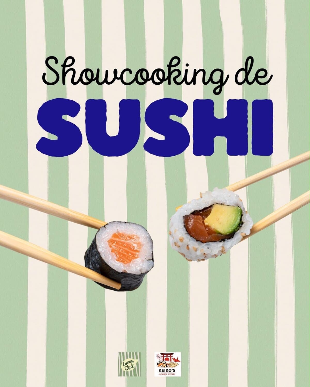 Cartel de Showcooking de sushi y sopa miso con Lemon Club en el Mercado Central