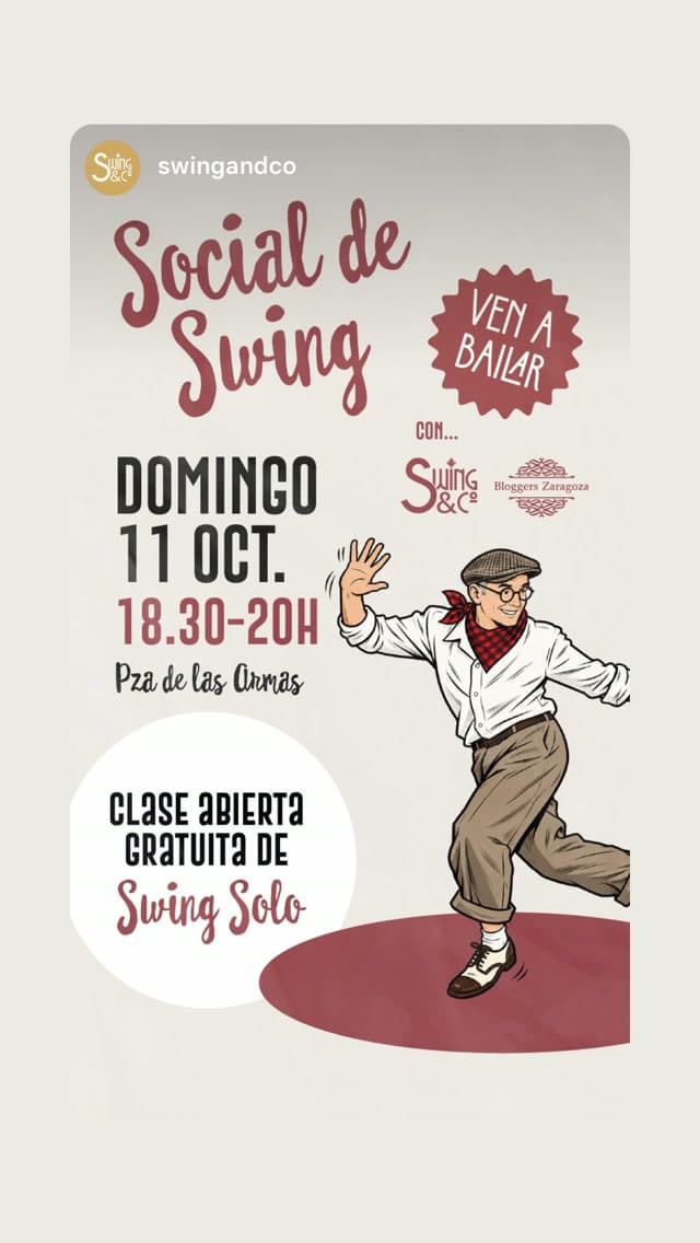 Cartel de Social de swing y clase abierta de swing solo en la plaza de Las Armas