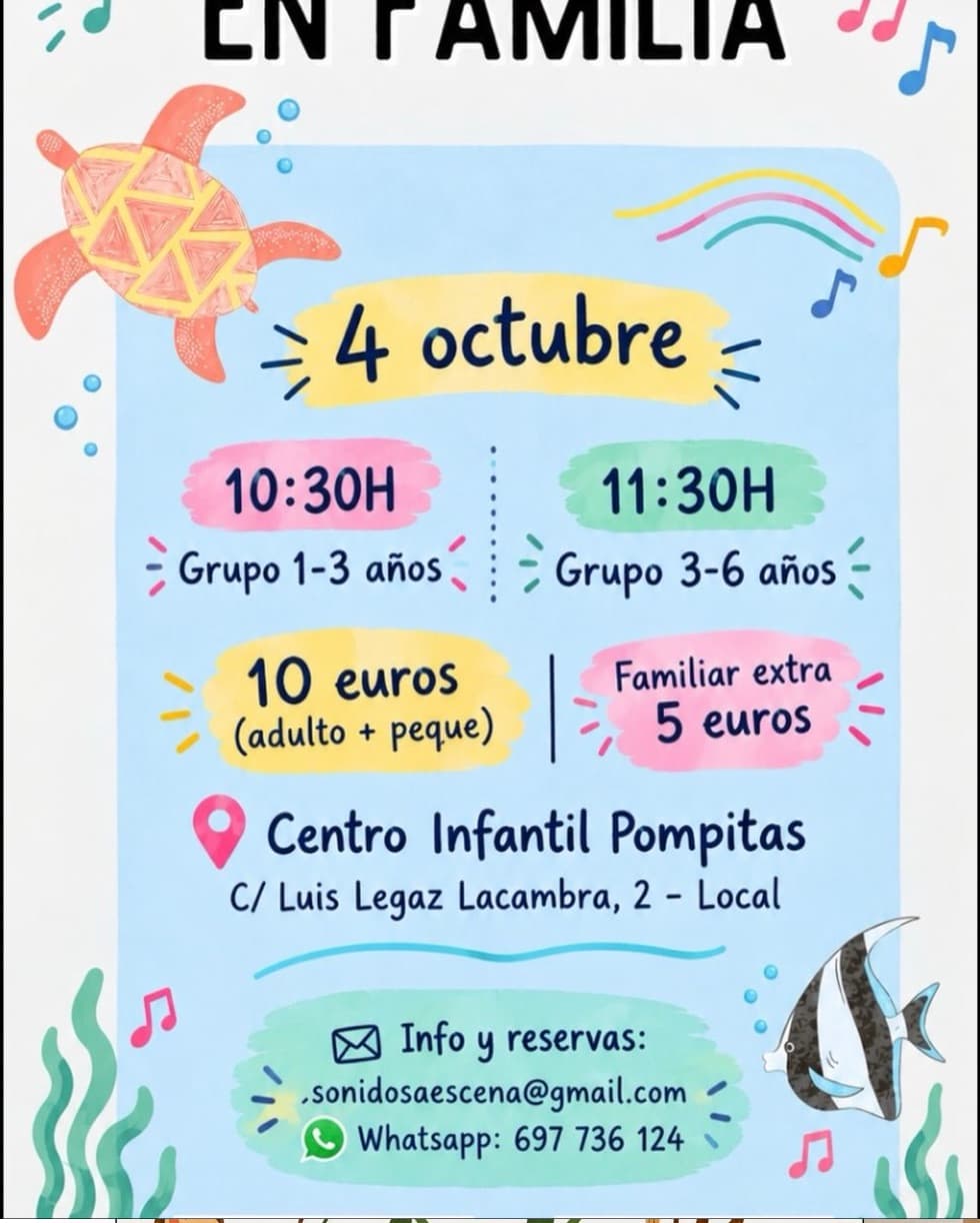 Cartel de Sonidos del mar: taller de música en familia
