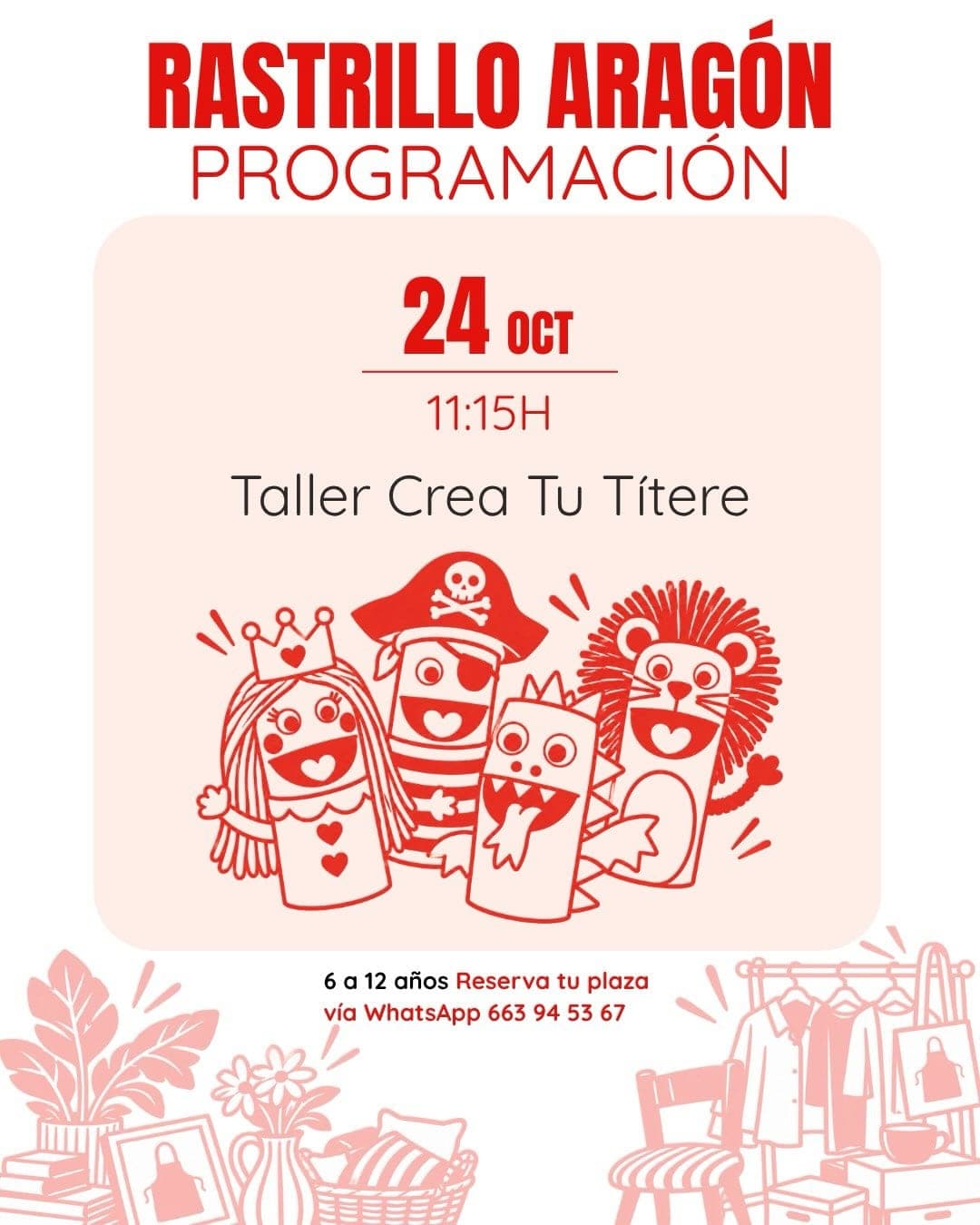 Cartel de Taller «Crea tu títere» en el Rastrillo Aragón
