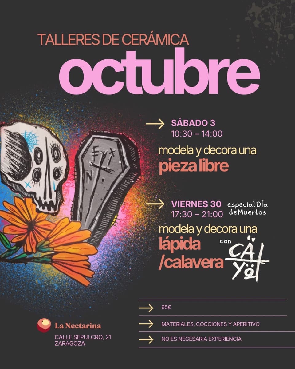 Cartel de Taller de cerámica especial Día de Muertos: lápida o calavera