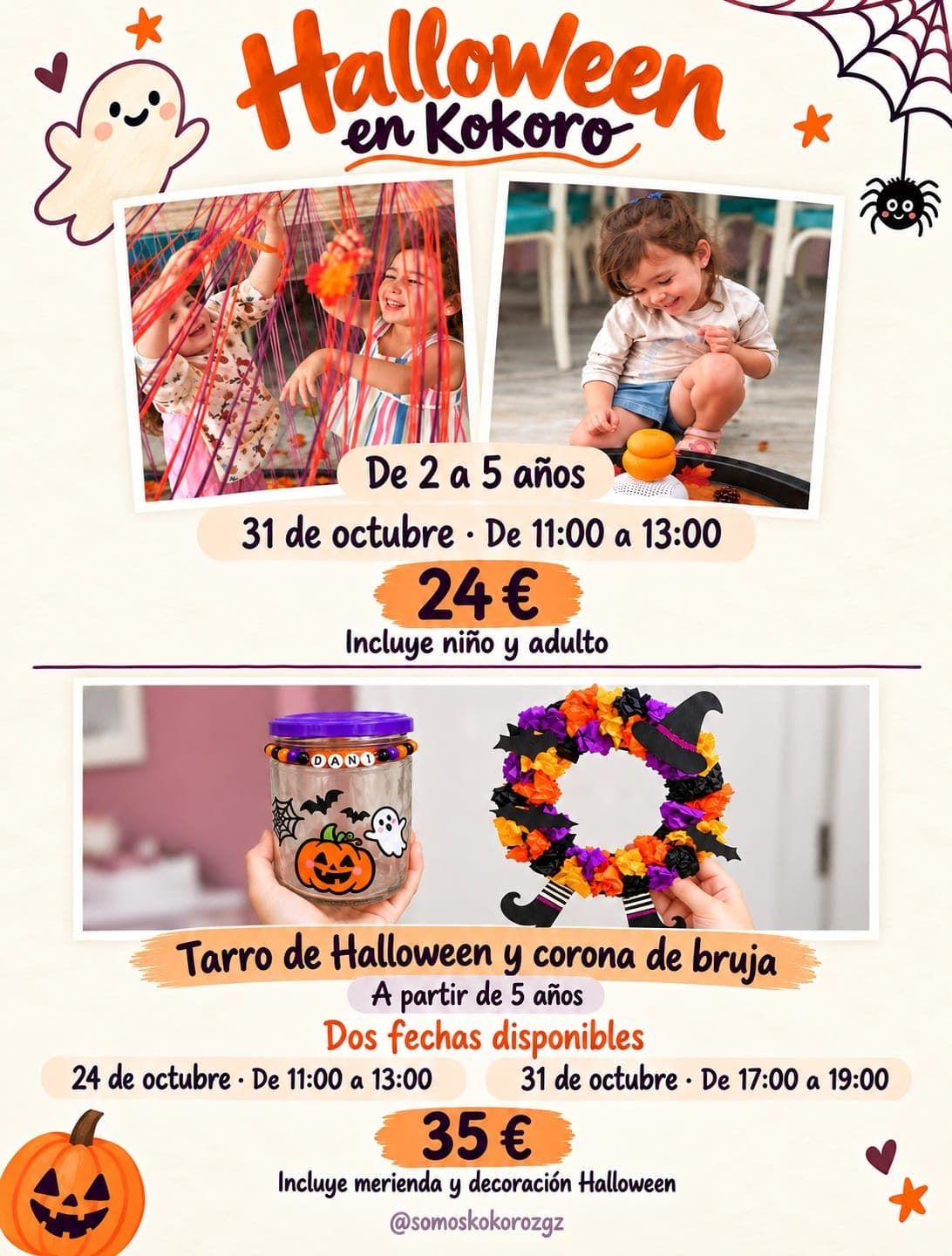 Cartel de Taller de Halloween en Kokoro: tarro y corona de bruja (desde 5 años)