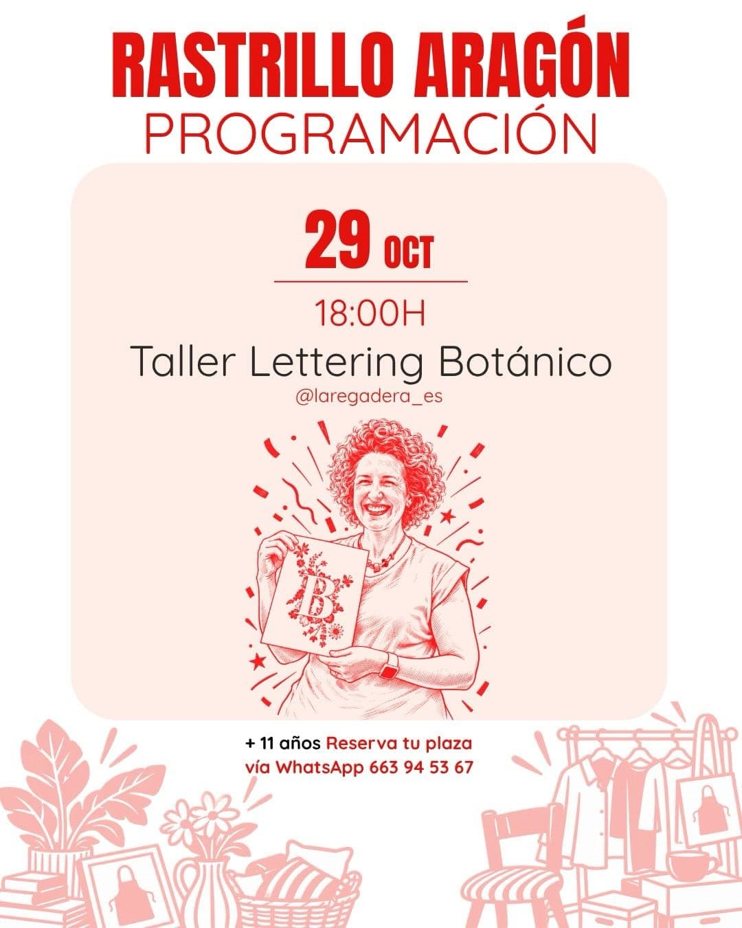 Cartel de Taller de lettering botánico en el Rastrillo Aragón