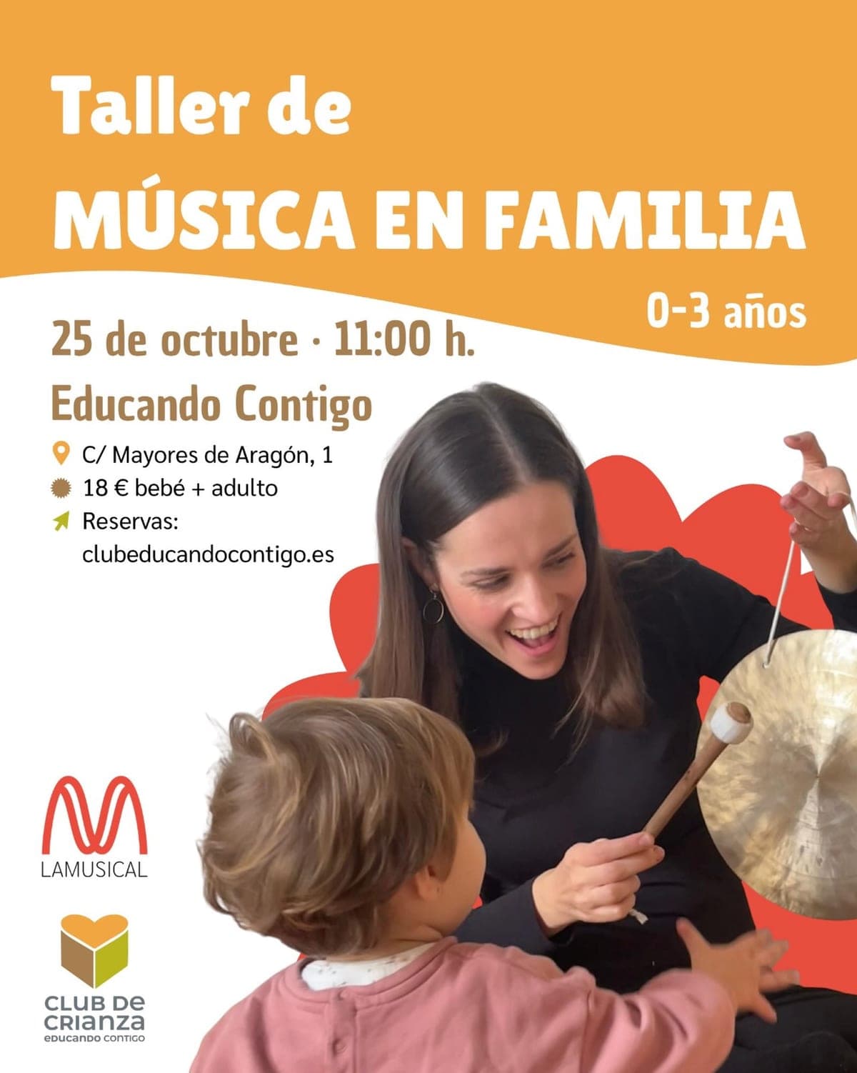 Cartel de Taller de música en familia para bebés (0-3 años) con LaMusical en Educando Contigo