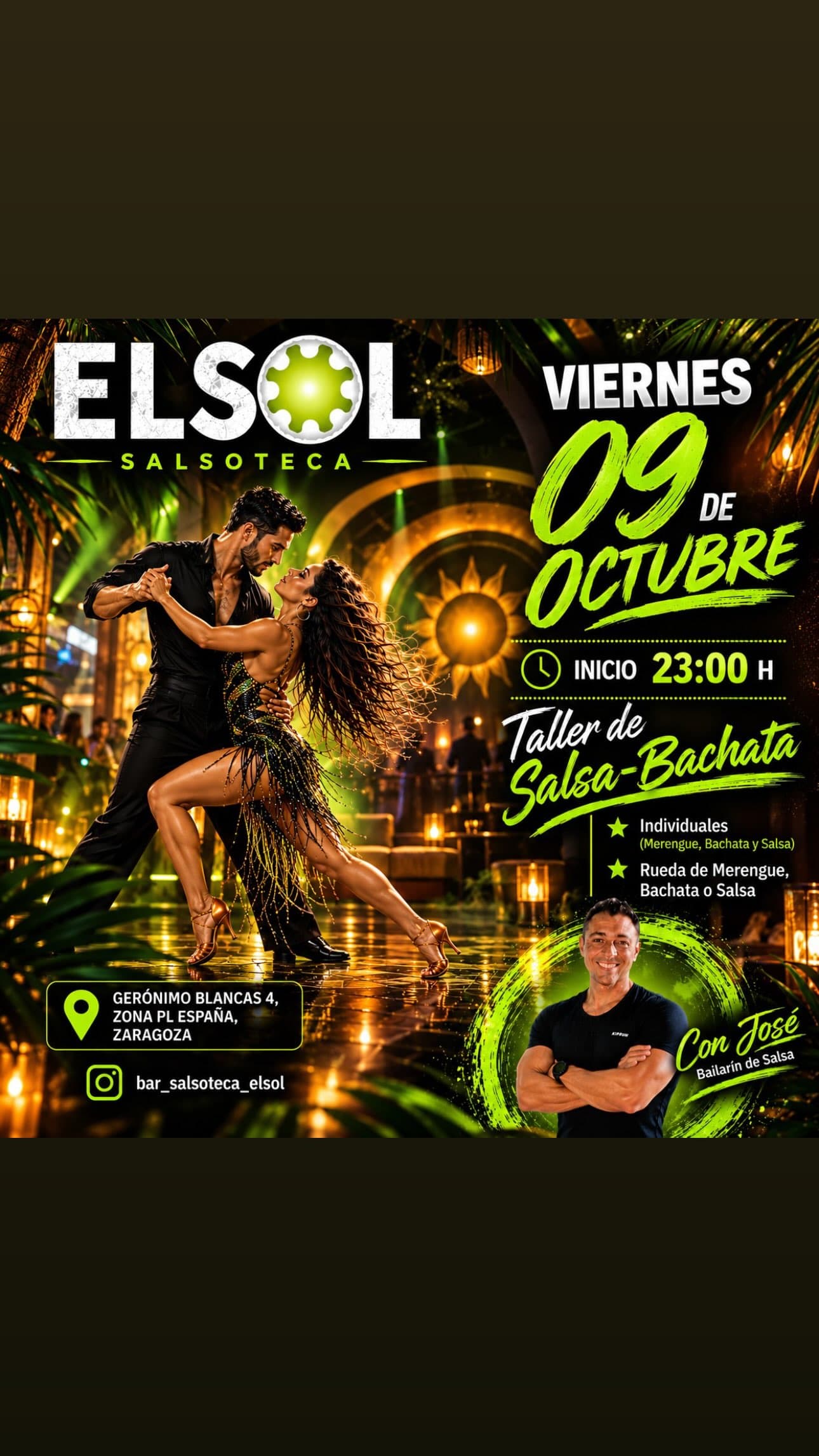 Cartel de Taller de salsa y bachata con José en El Sol