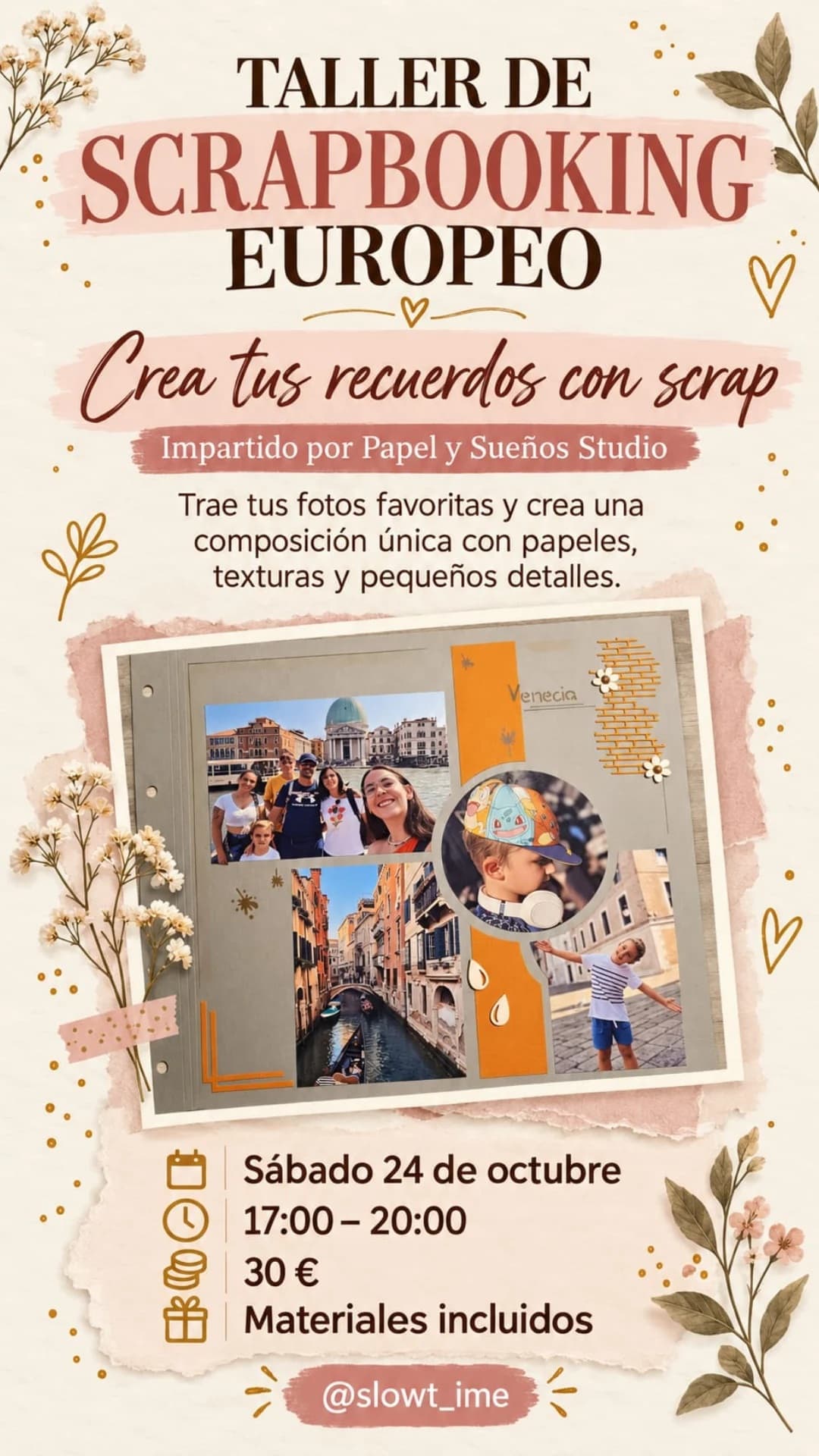 Cartel de Taller de scrapbooking europeo en Slow Time