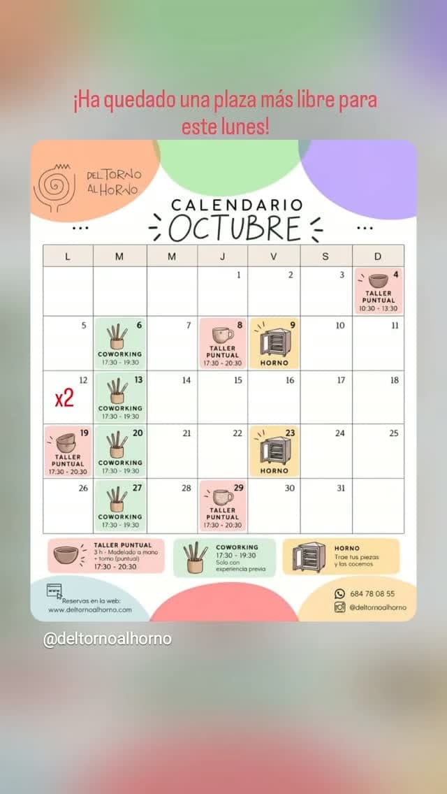 Cartel de Taller puntual de cerámica en Del Torno al Horno