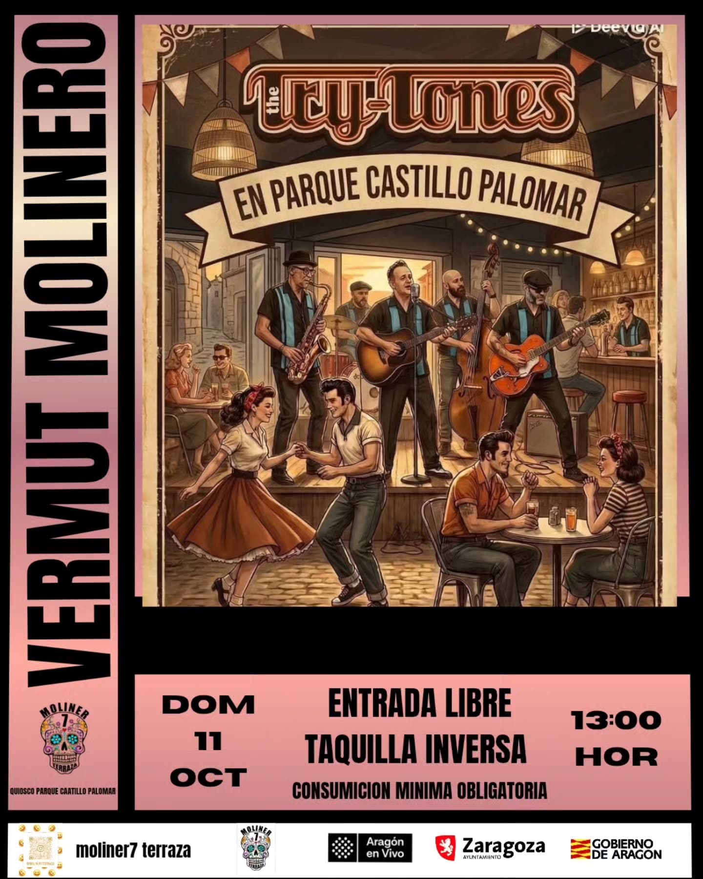 Cartel de Vermut Molinero con The Tey-Tones en Moliner 7 Terraza