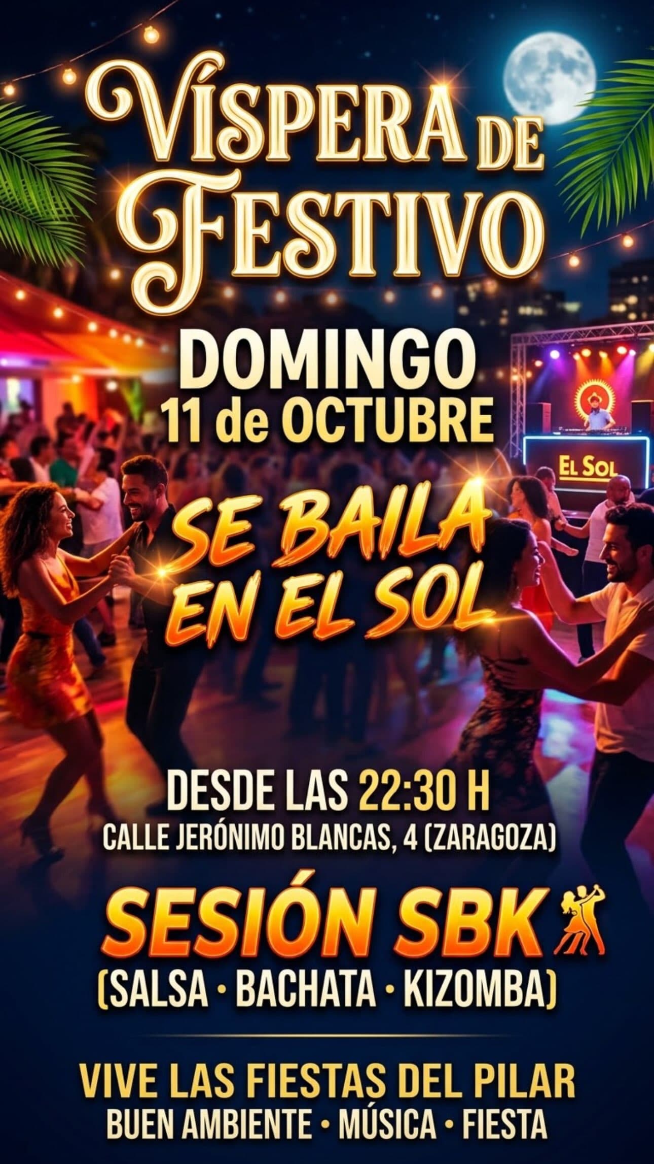 Cartel de Víspera de festivo en El Sol: sesión de salsa, bachata y kizomba