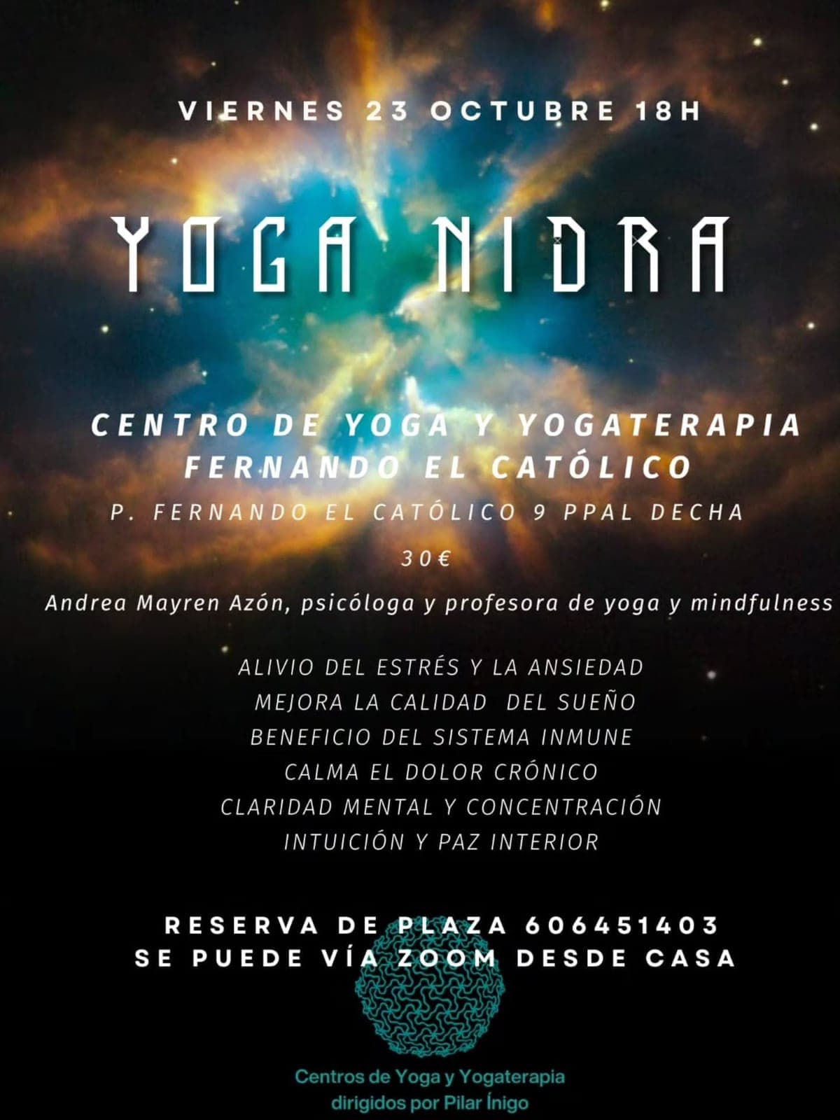 Cartel de Yoga nidra con Andrea Azón
