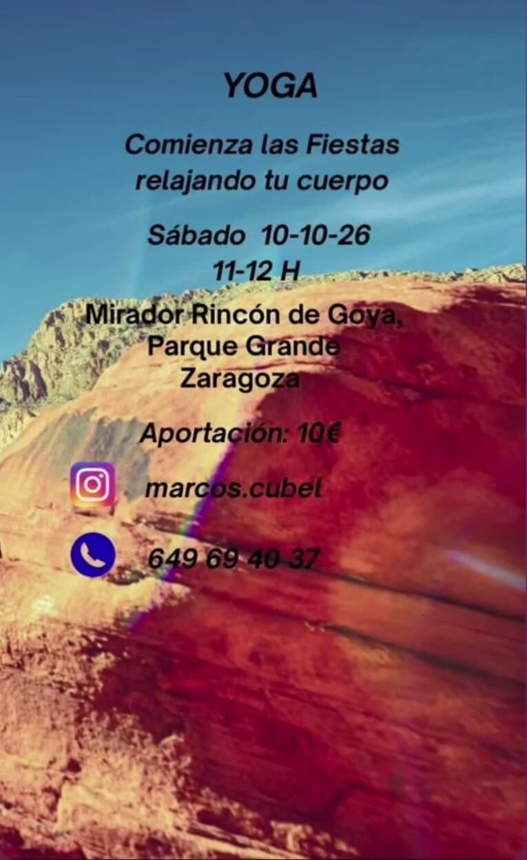 Cartel de Yoga para empezar las fiestas en el mirador del Rincón de Goya