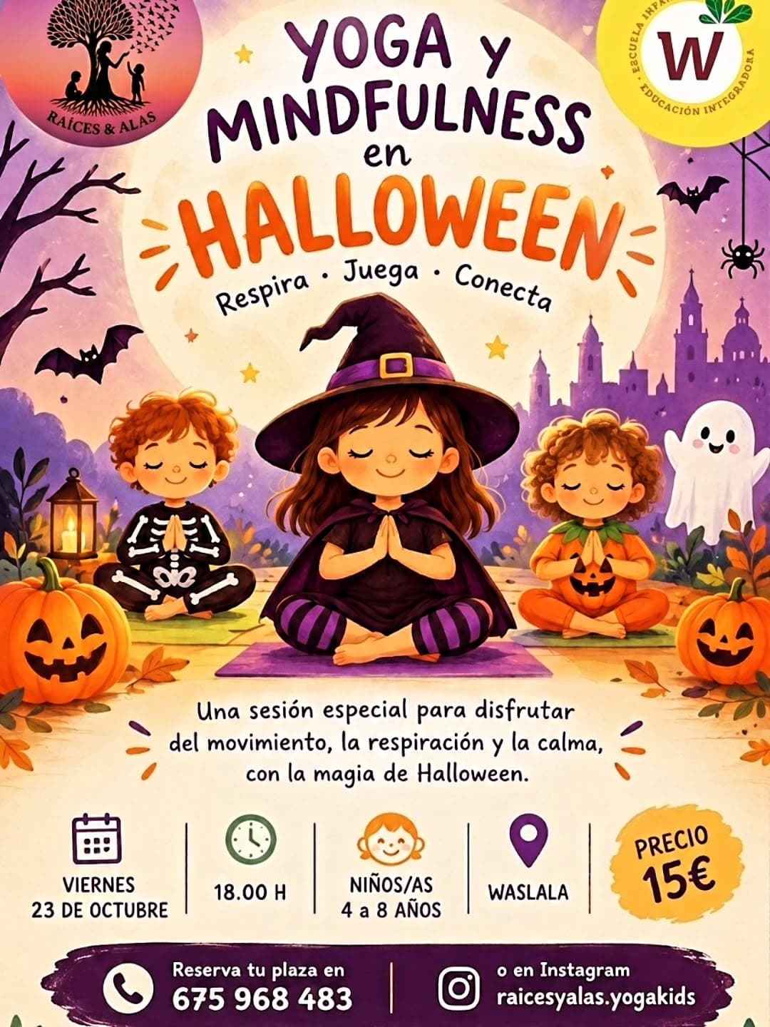 Cartel de Yoga y mindfulness en Halloween para peques en Waslala