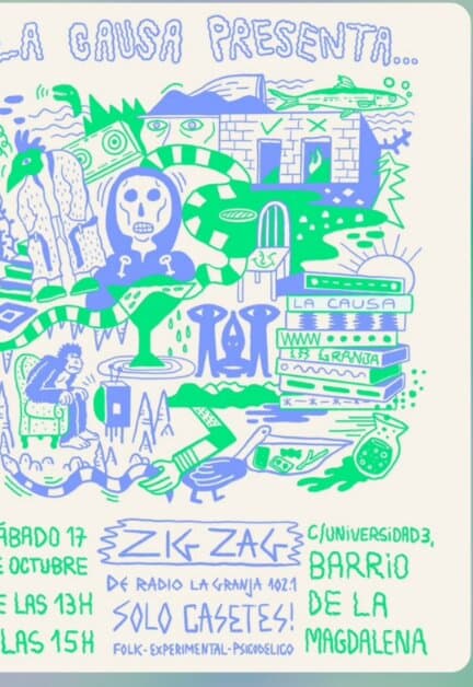 Cartel de Zig Zag x La Causa: sesión solo de casetes con Radio La Granja