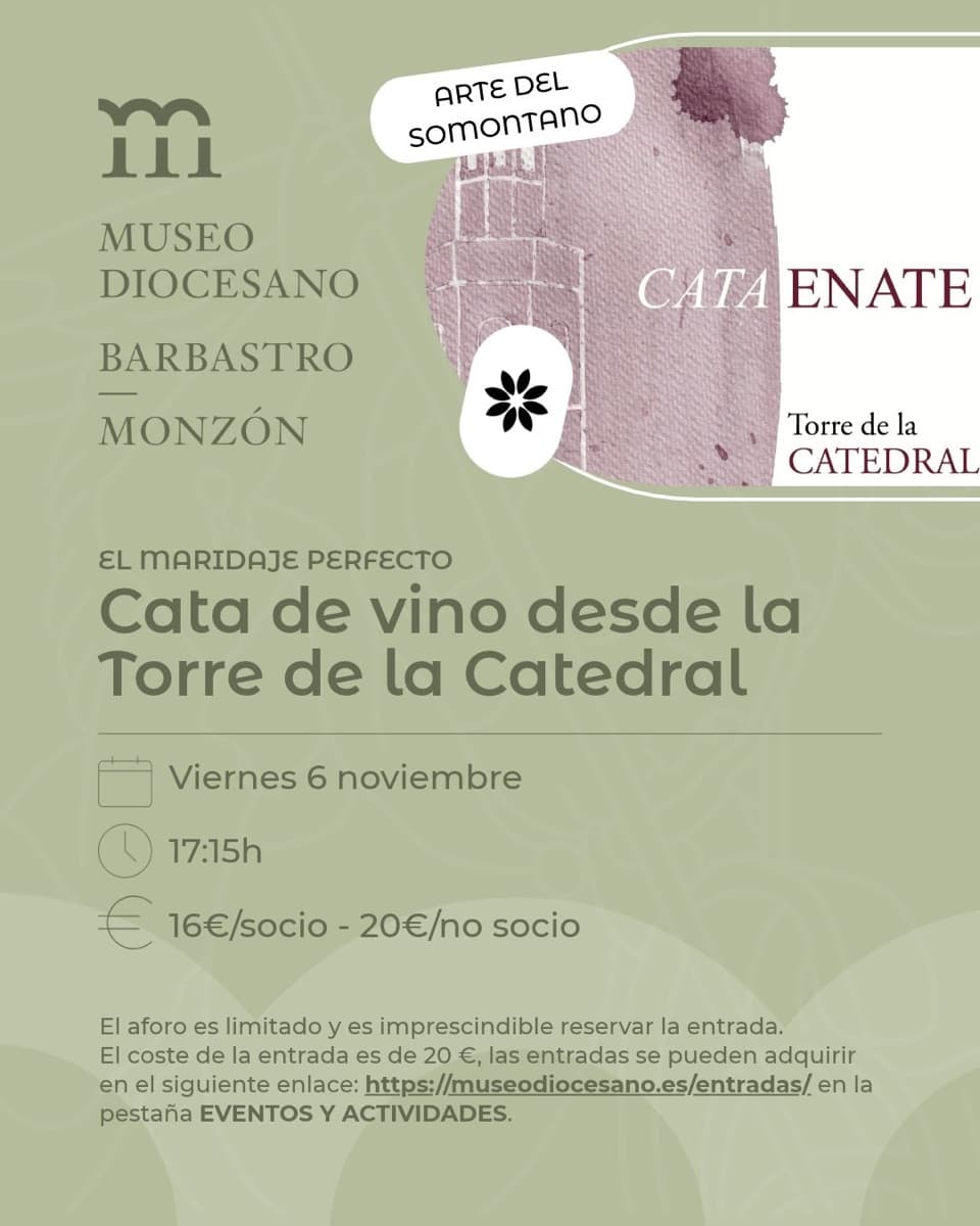 Cartel de Cata de vinos ENATE desde la Torre de la Catedral de Barbastro