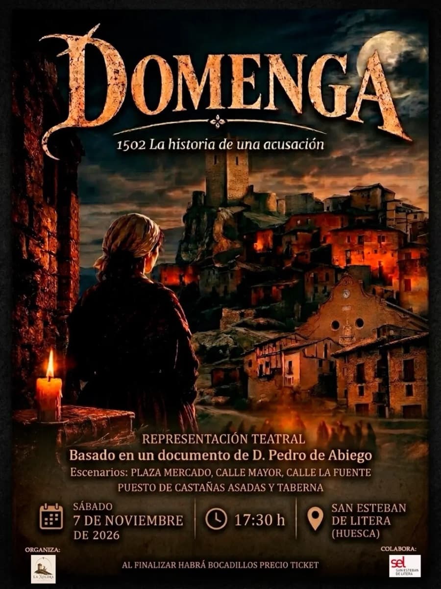 Cartel de «Domenga: 1502, la historia de una acusación», teatro por las calles de San Esteban de Litera
