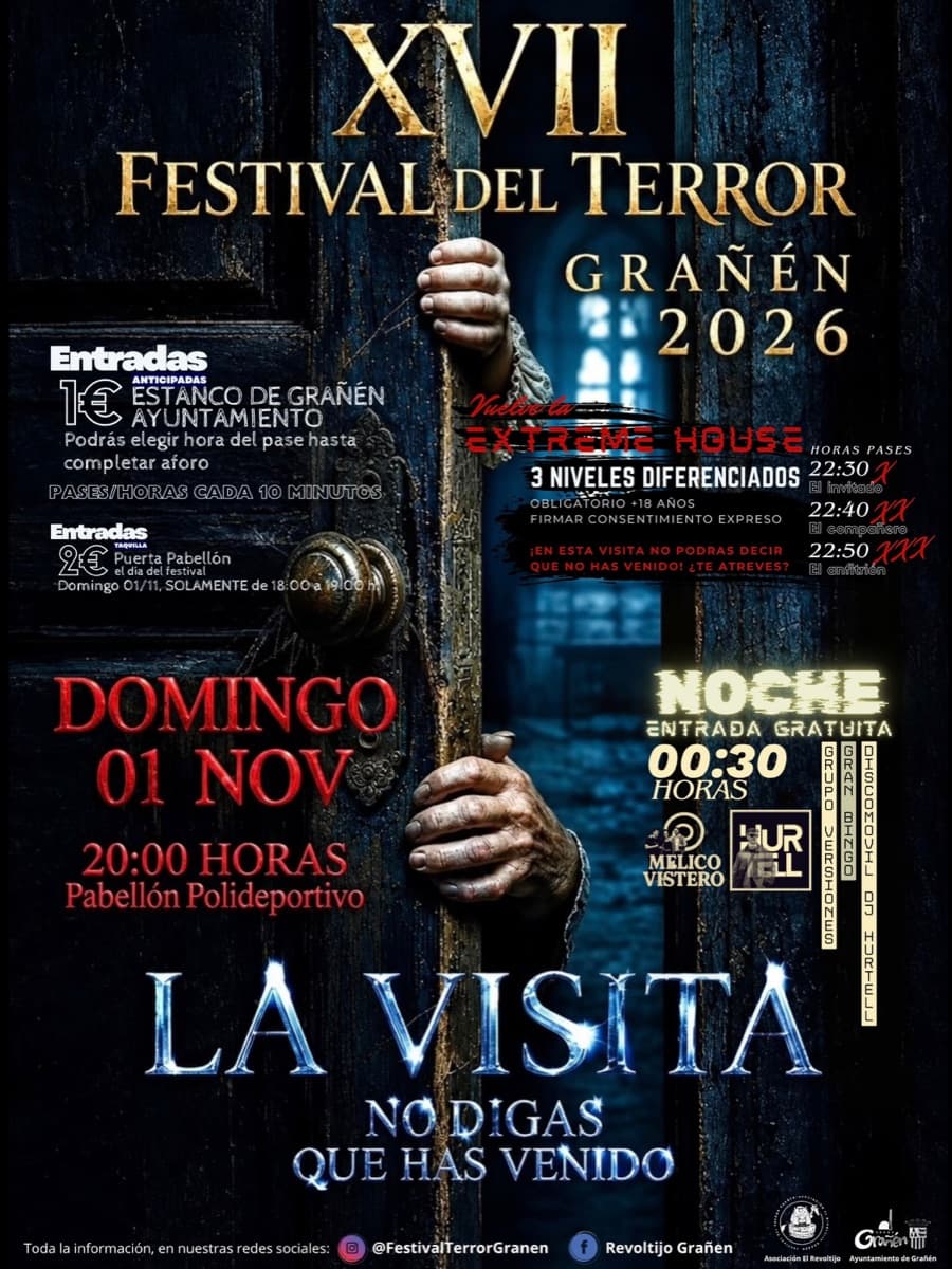 Cartel de Fiesta de la noche del Festival del Terror de Grañén: Melico Vistero y DJ Hurtell