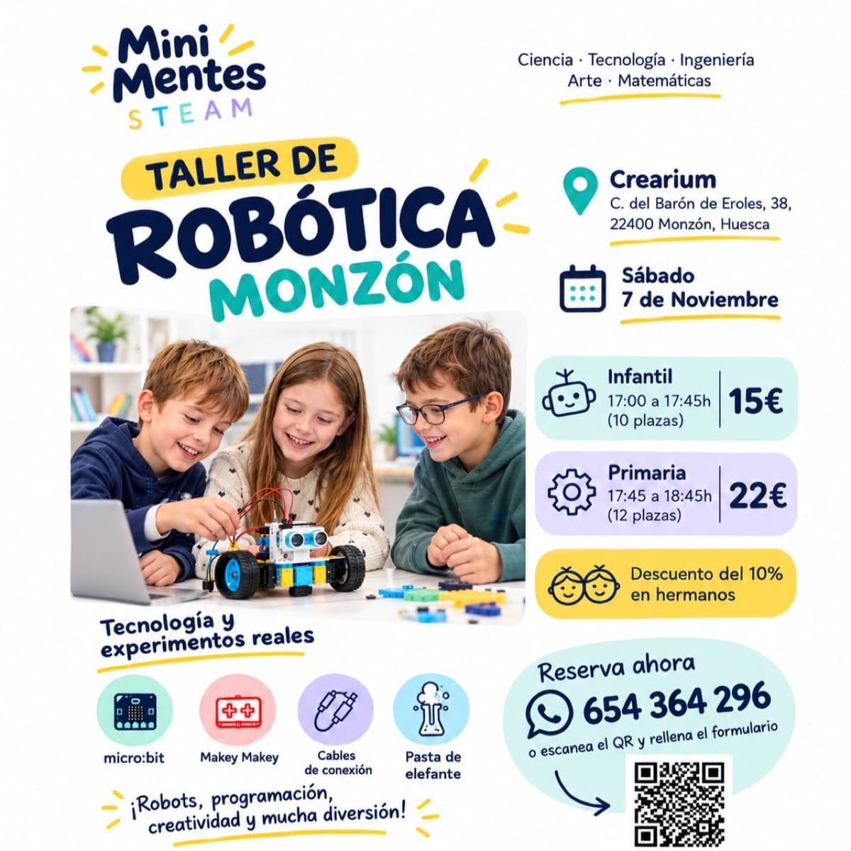 Cartel de Taller de robótica Mini Mentes STEAM · Primaria