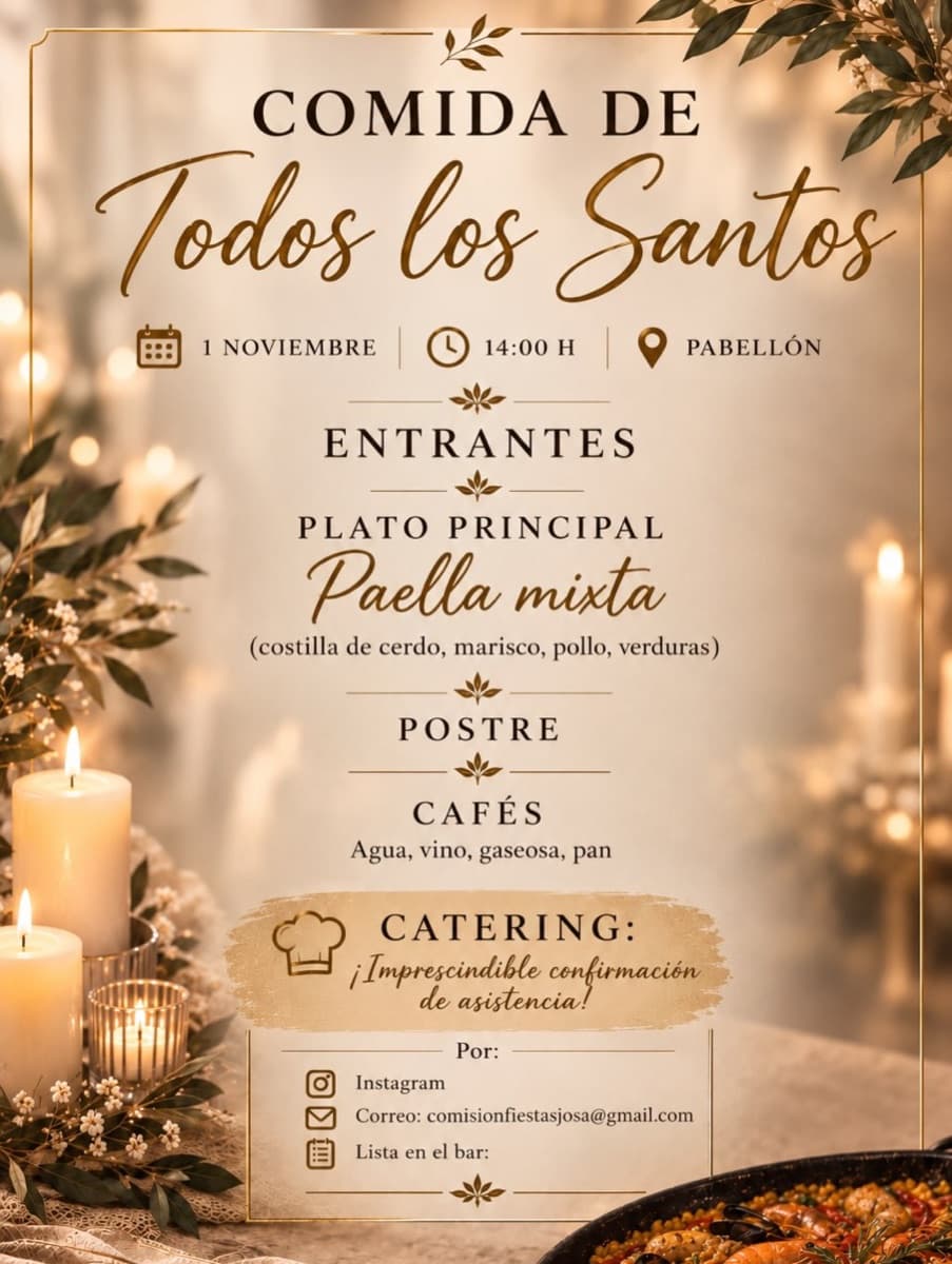 Cartel de Comida de Todos los Santos y Tardeo Josino en Josa