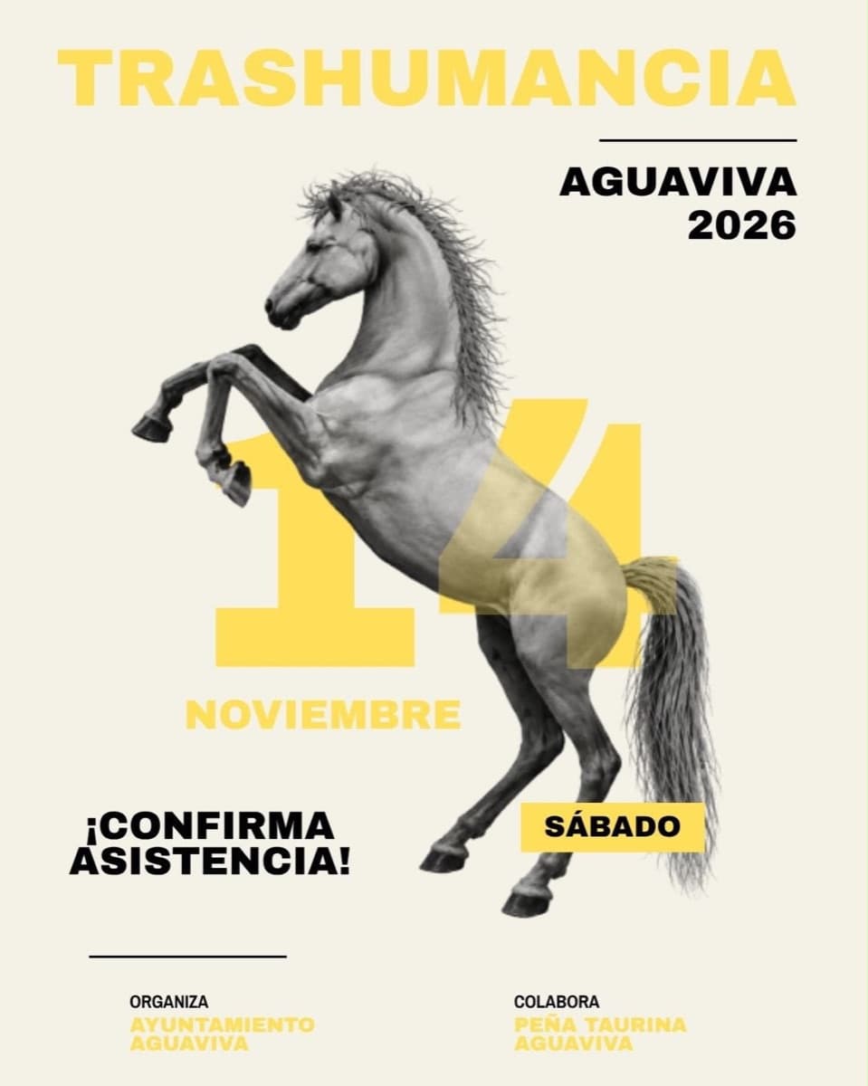 Cartel de Trashumancia 2026 de Aguaviva: caballistas y reses