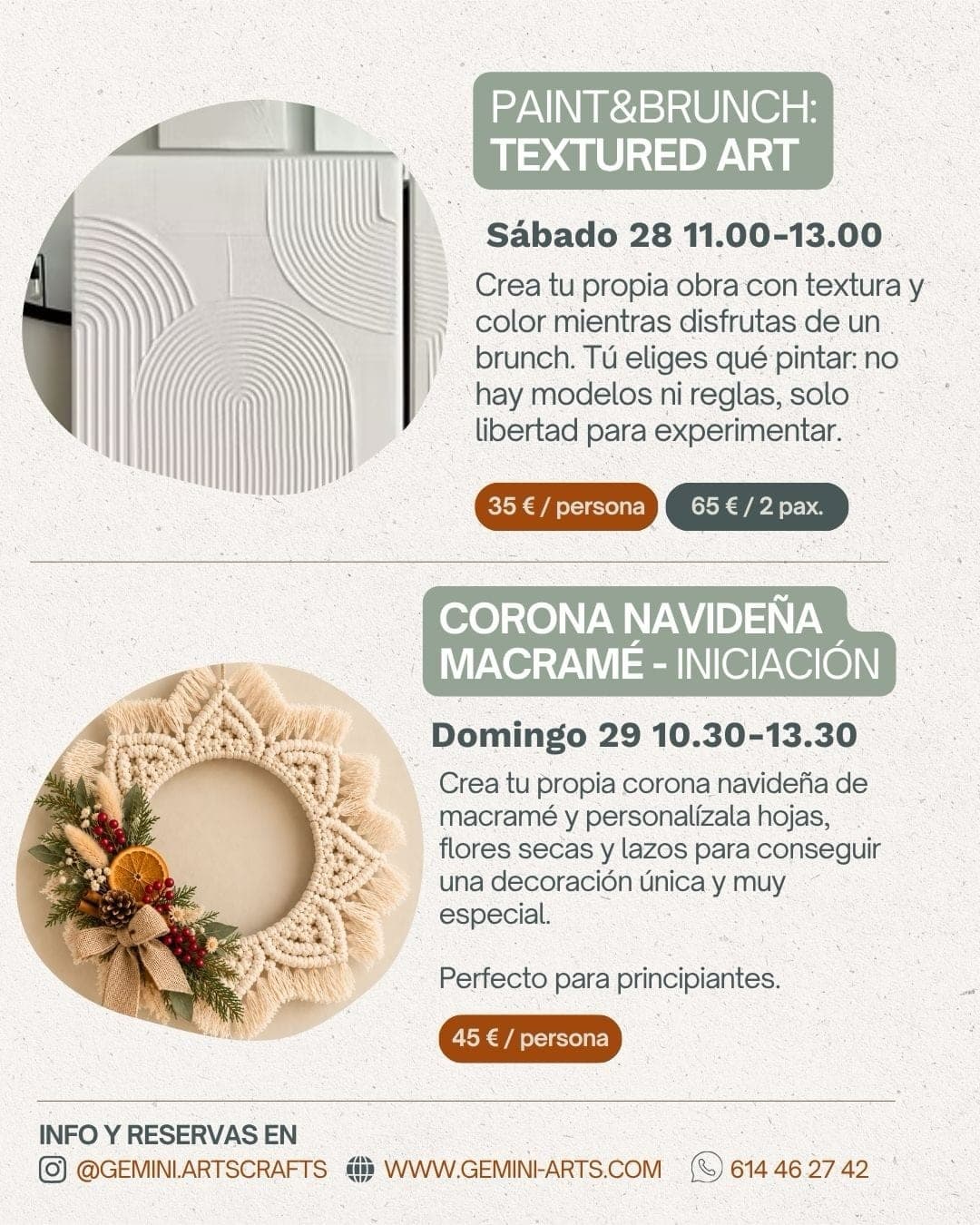 Cartel de Corona navideña de macramé (iniciación) en Gemini