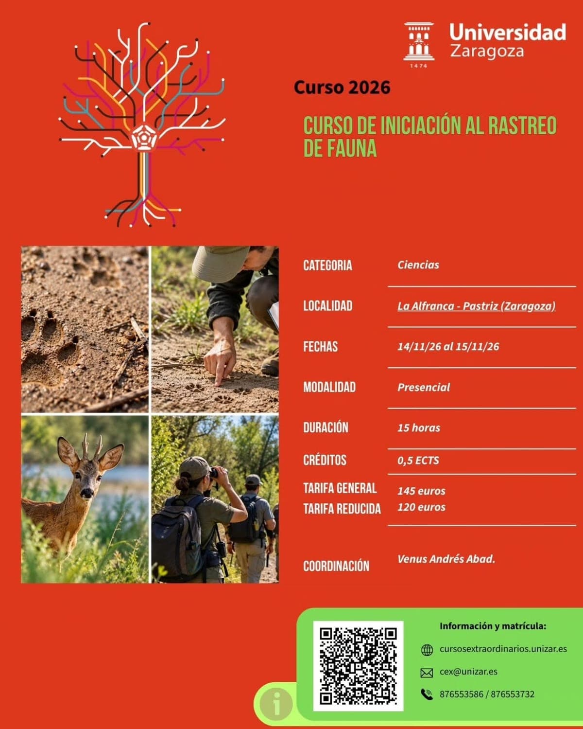 Cartel de Curso de iniciación al rastreo de fauna en La Alfranca