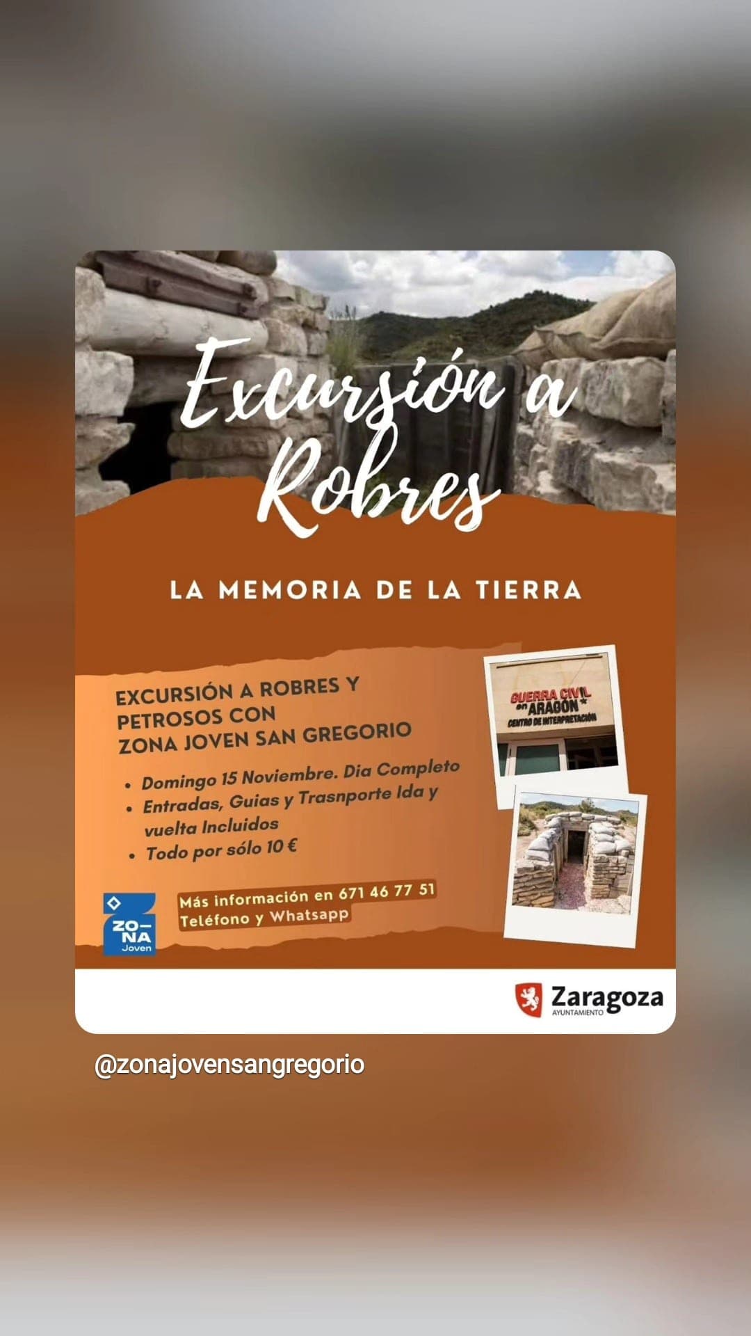 Cartel de Excursión a Robres y Petrosos con la Zona Joven San Gregorio: la memoria de la tierra