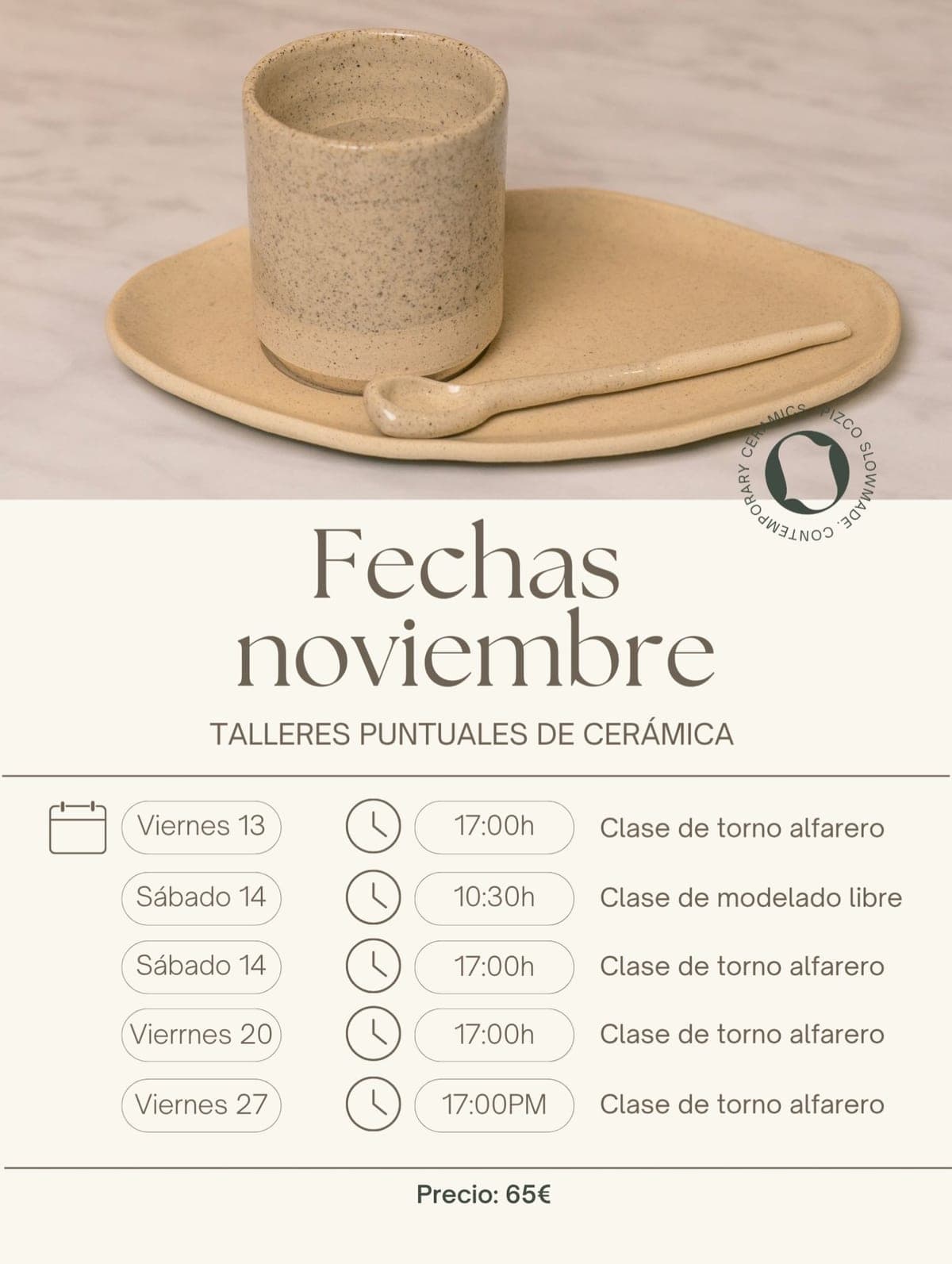 Cartel de Taller puntual de torno alfarero en Pizco Cerámica