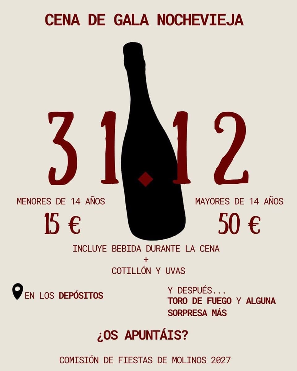Cartel de Cena de gala de Nochevieja en Molinos
