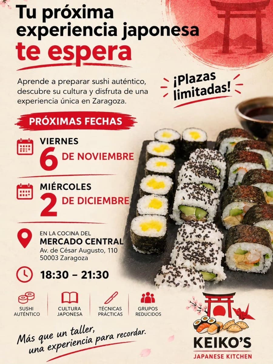 Cartel de Taller de sushi tradicional con Keiko