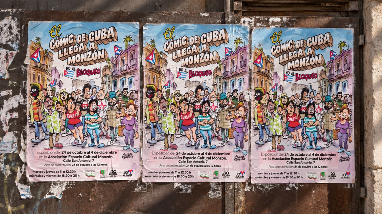 Cartel de «El cómic de Cuba llega a Monzón», exposición de historieta cubana