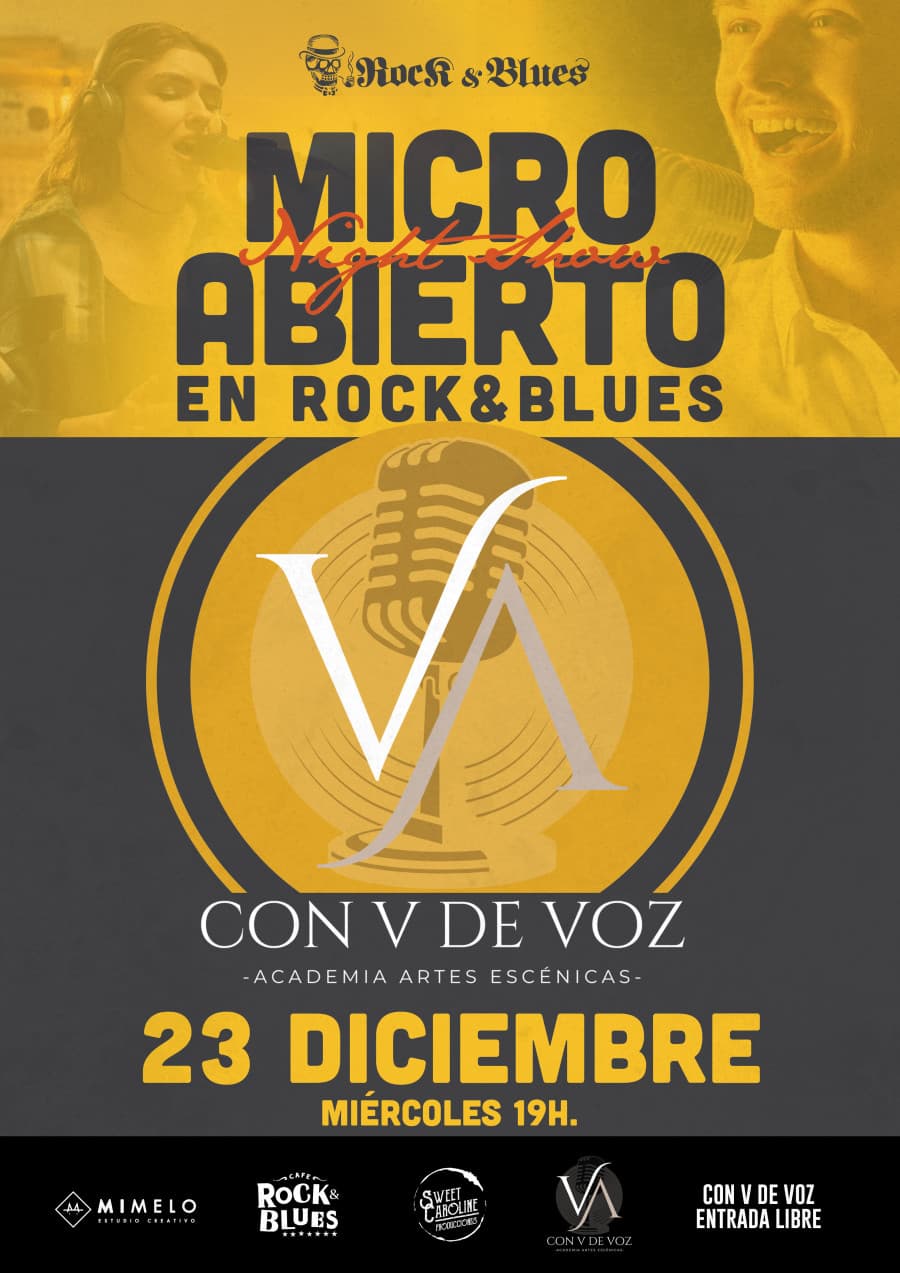 Cartel de Con V de Voz: micro abierto