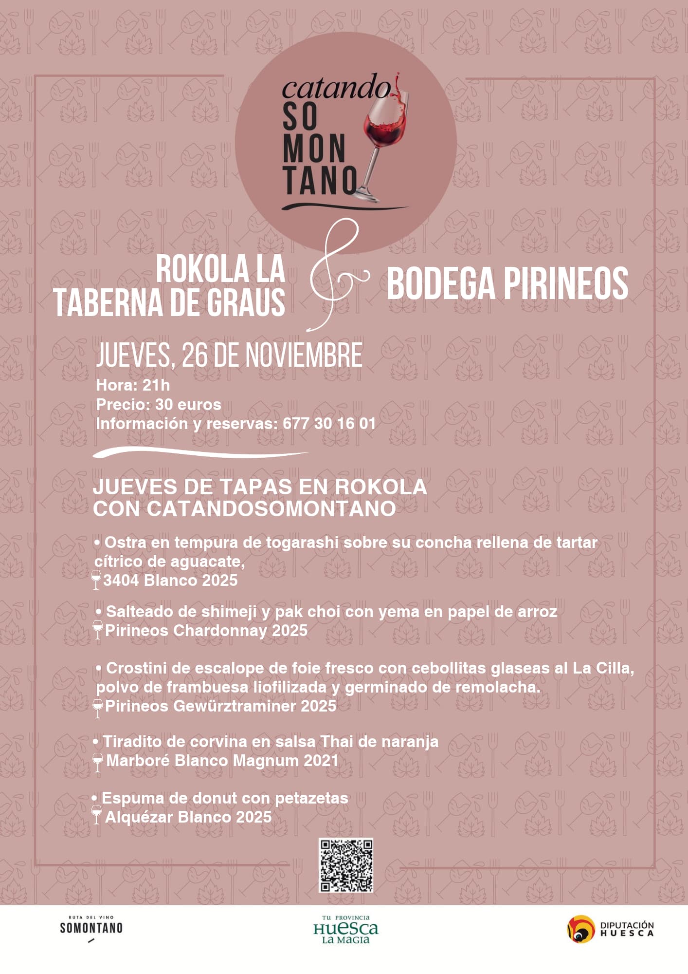 Cartel de Jueves de tapas en Rokola con Bodega Pirineos