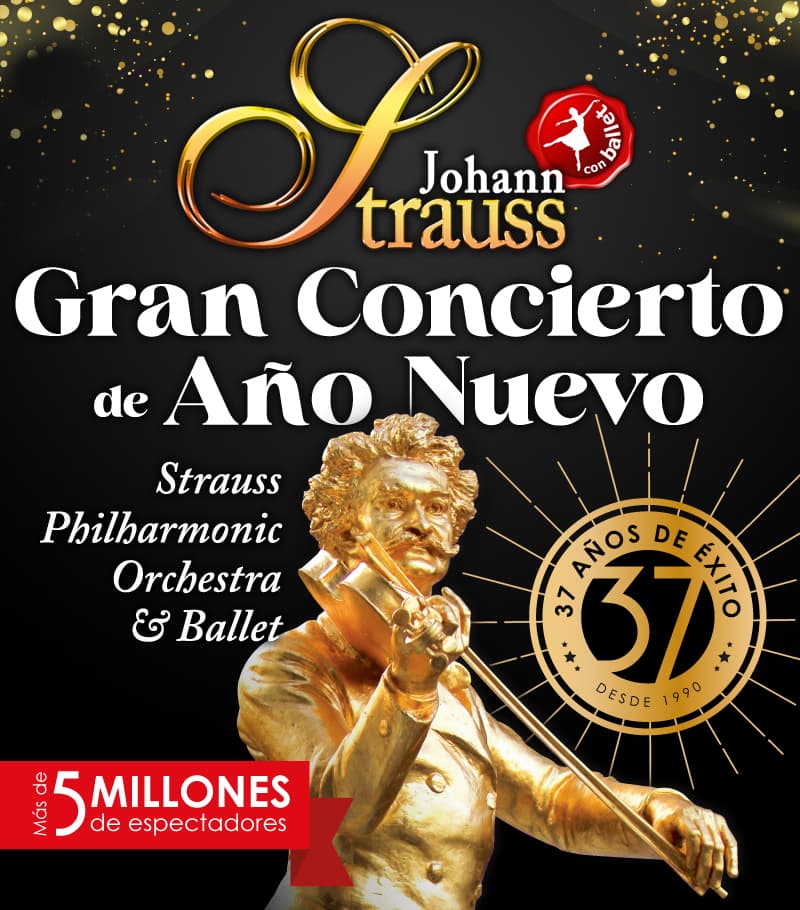 Cartel de Johann Strauss. Gran concierto de Año Nuevo
