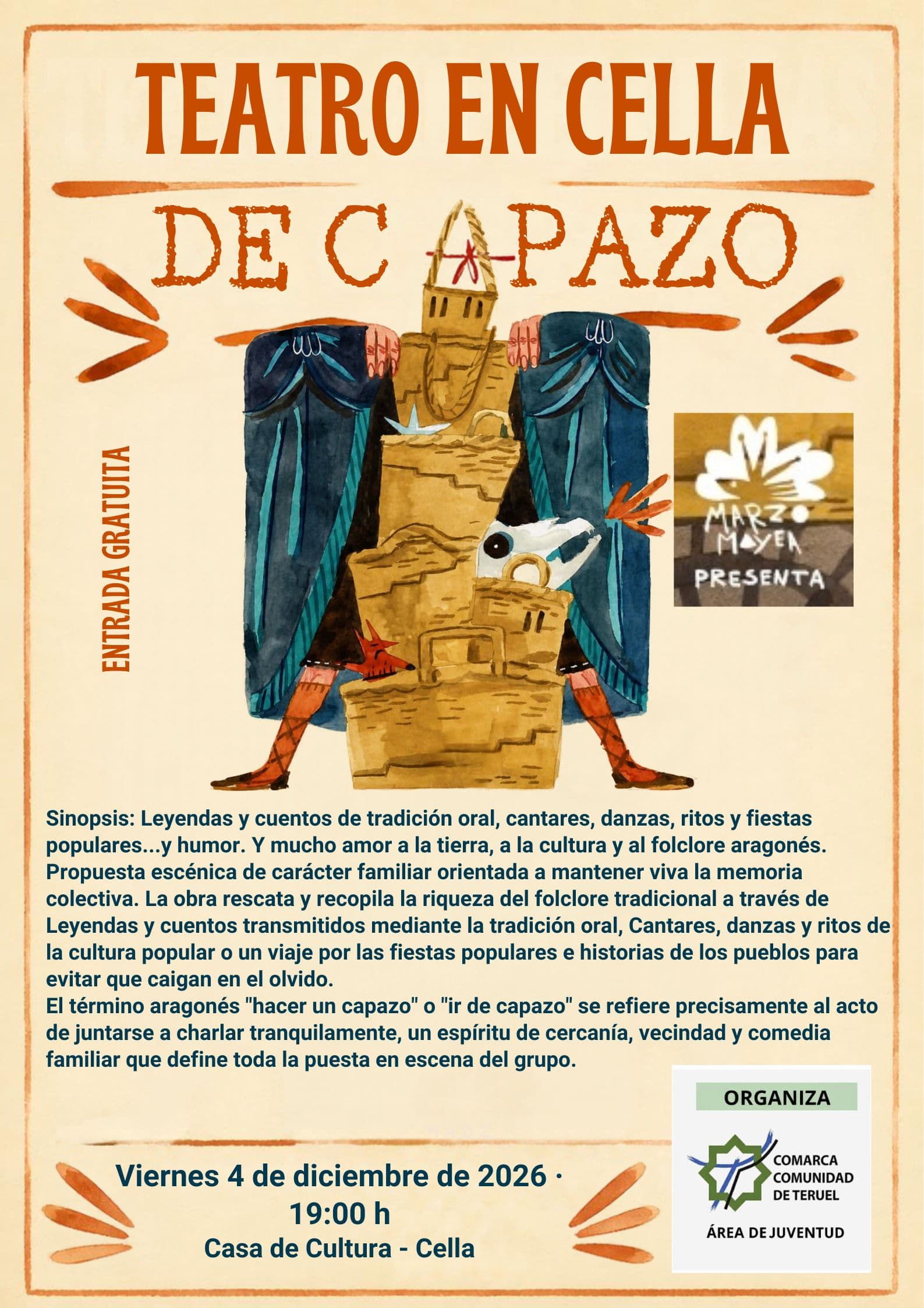 Cartel de Teatro: «De capazo», de Marzo Meya, en Cella