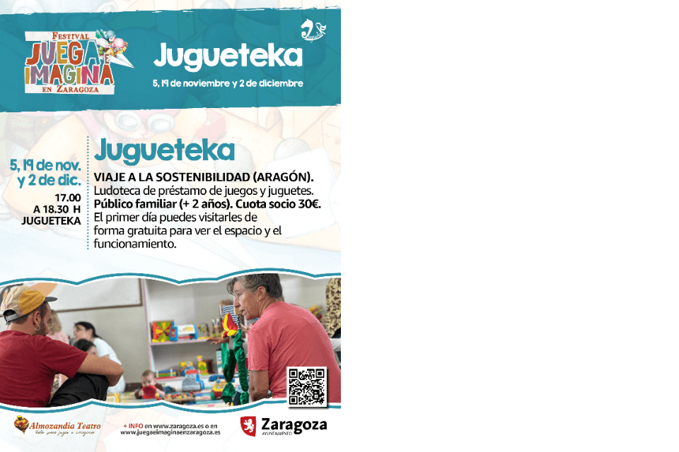 Cartel de Juega e Imagina 2026: Jugueteka. Viaje a la sostenibilidad. (Aragón).