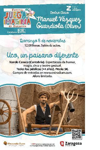 Cartel de Juega e Imagina 2026: Uco, un paisano diferente, humor, magia, circo y teatro gestual. Nando Caneca (Cantabria).