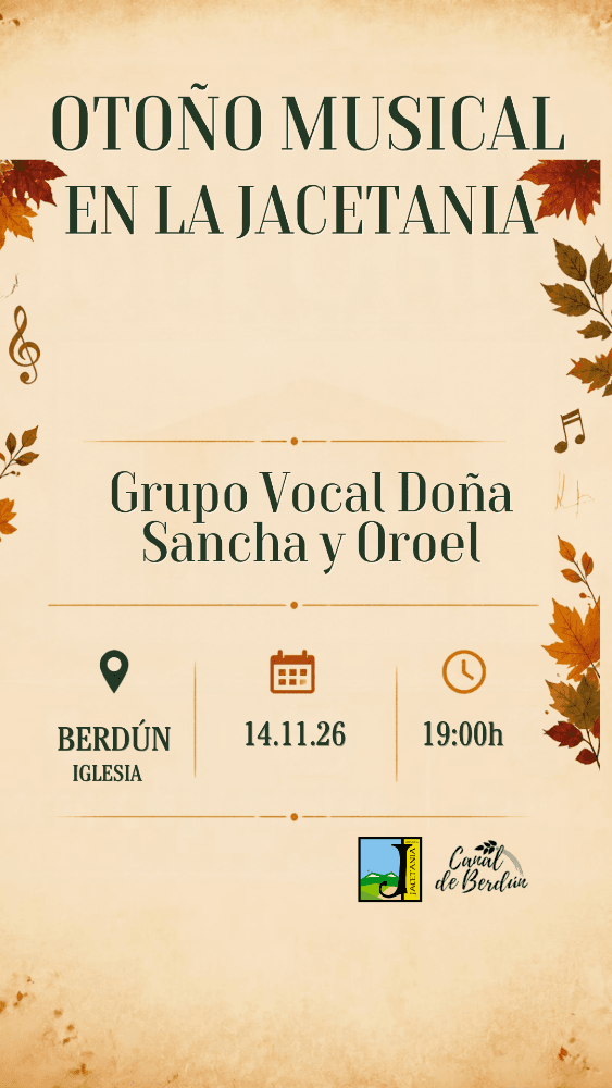 Cartel de Otoño Musical en La Jacetania: Grupo Vocal Doña Sancha y Oroel en Berdún