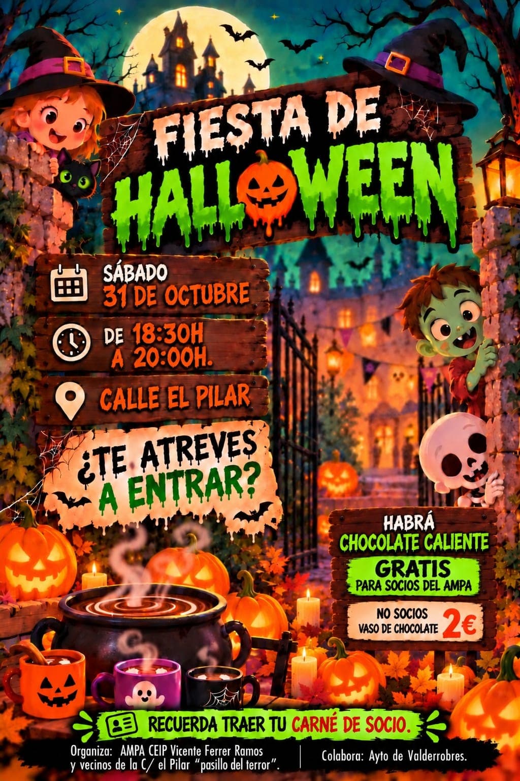 Cartel de Pasillo del terror de Halloween en la calle El Pilar