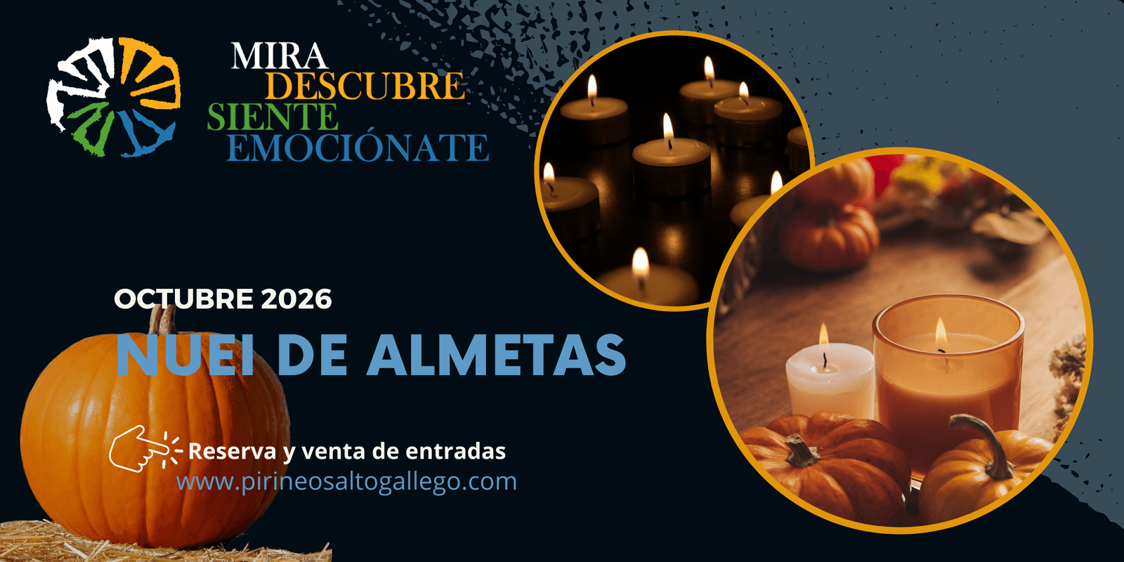 Cartel de Taller de calabazas y visita guiada «Nuei de Almetas» en El Puente de Sabiñánigo