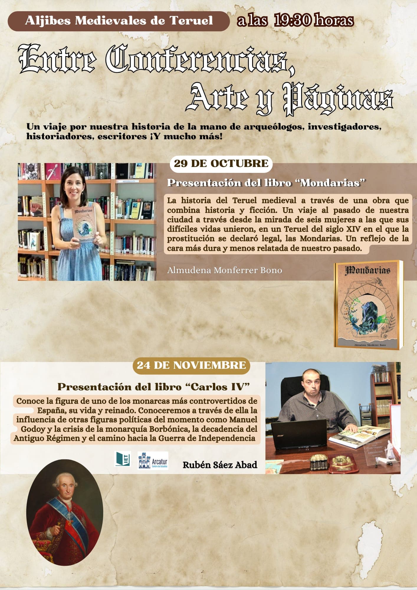 Cartel de Entre conferencias, arte y páginas. Presentación del libro «Carlos IV»