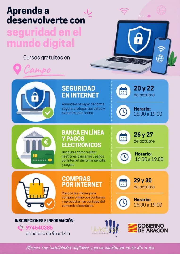 Cartel de Curso gratuito de banca en línea y pagos electrónicos en Campo