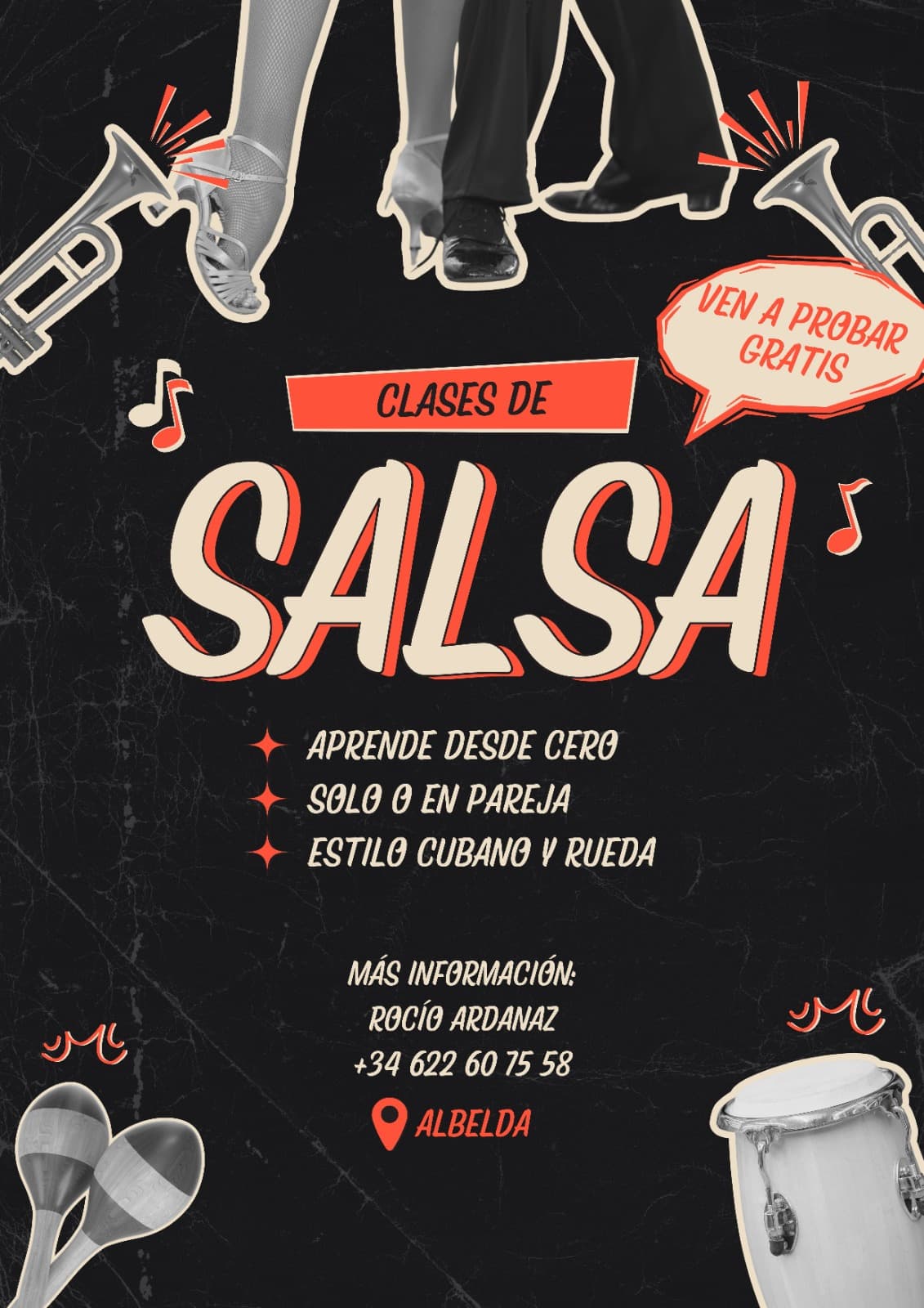 Cartel de Clase de prueba gratis de salsa en Albelda