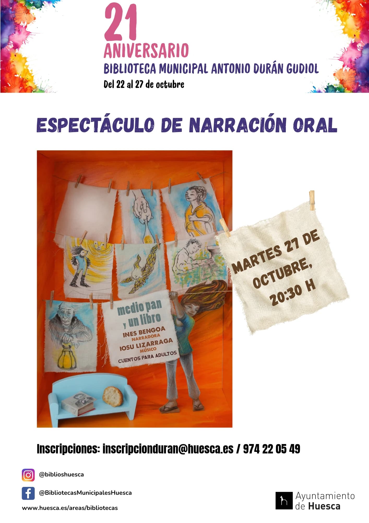 Cartel de Narración oral ‘Medio pan y un libro’, con Inés Bengoa