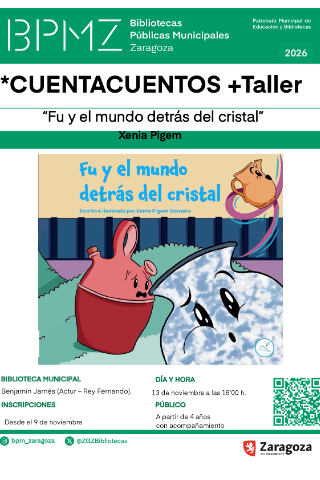 Cartel de Cuentacuentos y taller "Fu y el mundo detrás del cristal" por Xenia Pigem